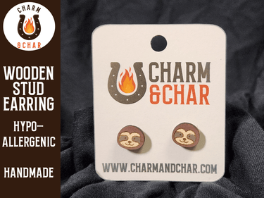Sloth Wood Stud Earrings - Animal Fashion Earring - Stud Earring - Charm and Char